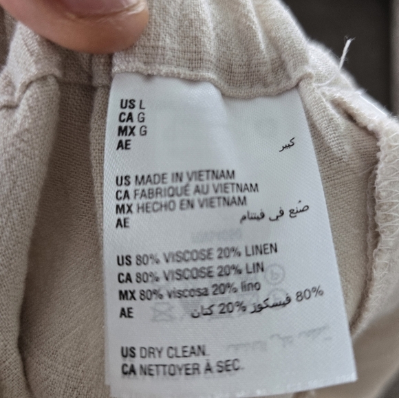 Bar III Pants Women Sz L Nude High Rise Linen Blend Belted Ankle Neutral… - Picture 7 of 11